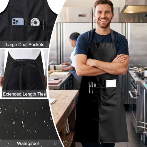16 Pack Black Bib Apron, Waterd Resistant Unisex Aprons Bulk with 2 Pockets - Image 6