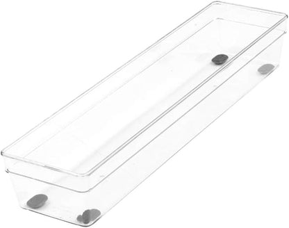 Glad Plastic Drawer Storage Tray – Heavy Duty Organizer Bin for Home, Kitchen, Bath, Bedroom, Office | Non-Slip Feet, 13" x 3.25", Clear