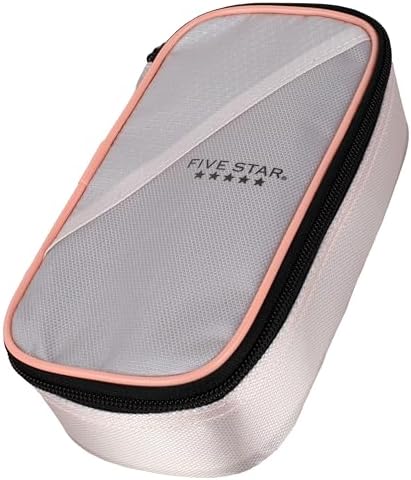 Five Star Pencil Pouch Zipper High-Capacity Storage Organizer Case for Office Supplies Earbuds Chargers Cables Makeup, Tan/Pink (500212C) by FiveStar
