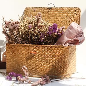 FEILANDUO Wicker Shelf Basket with Lids, Seagrass Storage Baskets Bins Rectangular Woven Baskets Boxes for Organizing Multipurpose Container Boho Home Decor Set of 3