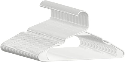 Plastic Hangers - 50 Pack, Space Saving, Durable, White Hangers for Everyday Use and Dorm Room Essentials