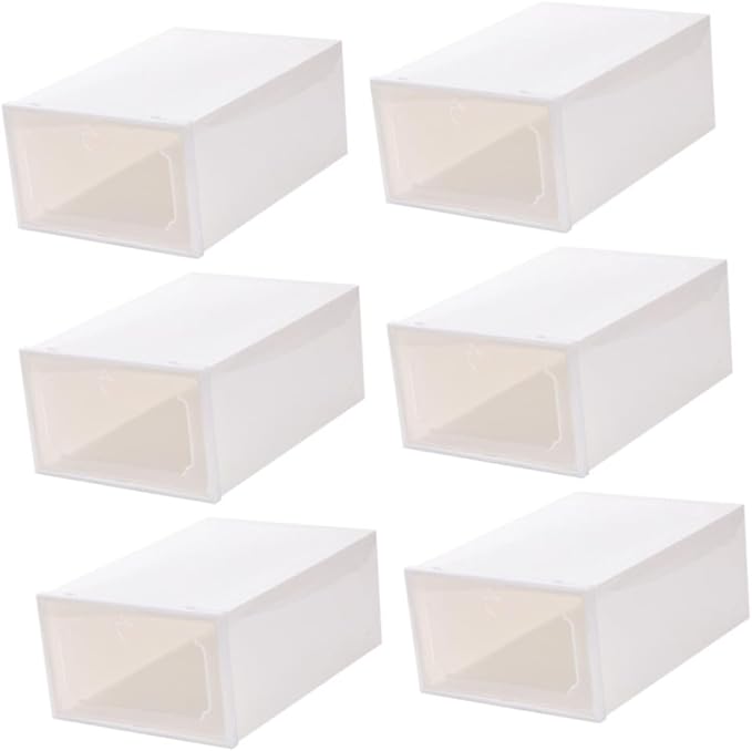 Large Plastic Shoe Storage Box Set, 6pcs Thickened Drawer-style Shoe Organizer with Flip Lid for Closet and Home Storage
