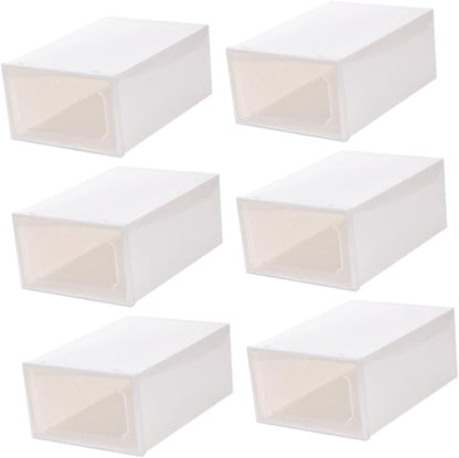 Large Plastic Shoe Storage Box Set, 6pcs Thickened Drawer-style Shoe Organizer with Flip Lid for Closet and Home Storage