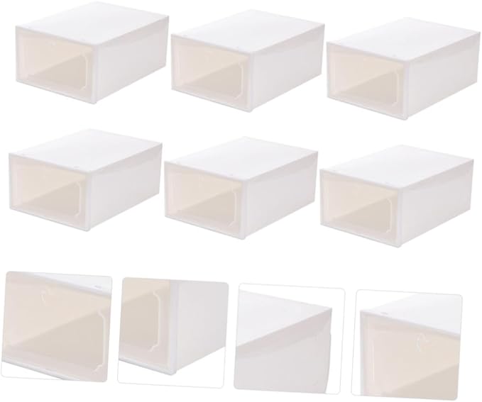 Large Capacity Shoe Storage Box Set, 6pcs Thickened Plastic Drawer-type Shoe Organizer with Flip Lid, Stackable Storage Case for Closet and Home Use