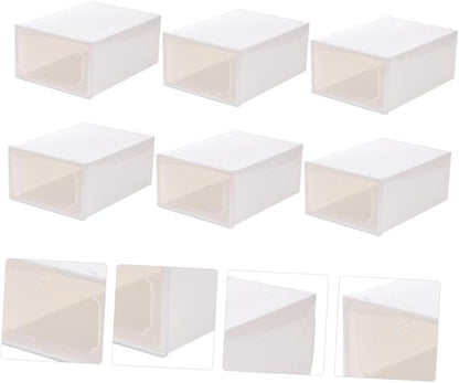 Large Capacity Shoe Storage Box Set, 6pcs Thickened Plastic Drawer-type Shoe Organizer with Flip Lid, Stackable Storage Case for Closet and Home Use