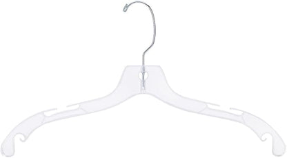 SSWBasics 17 inch Clear Plastic Dress Hangers (Case of 20) - Features a Chrome Swivel Hook and Notched Shoulders - Perfect for Lightweight Fabrics and Can Be Used for Retail Stores