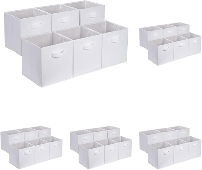 Amazon Basics Collapsible Fabric Storage Cubes Organizer with Handles,Sturdy,White,10.5-x-10.5-x-11-inch,6 Count (Pack of 5)