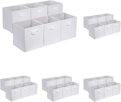 Amazon Basics Collapsible Fabric Storage Cubes Organizer with Handles,Sturdy,White,10.5-x-10.5-x-11-inch,6 Count (Pack of 5)