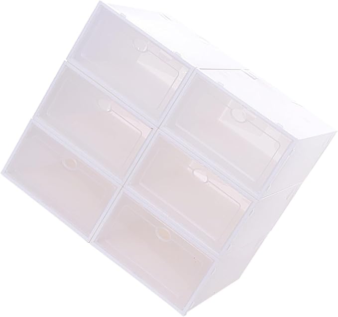 6pcs Stackable Shoe Storage Boxes Plastic Shoe Container Thickened Organizer for Women White Frame Suitable for Closet and Home Storage