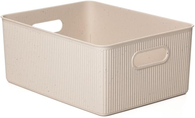 Superio Ribbed Collection - Eco-Friendly Decorative Plastic Basket Open Home Storage Bin and Lid, Large (1 Pack) Container Boxes for Organizing Closet Storage Bins for Shelves - 15 Liter/16 Quart