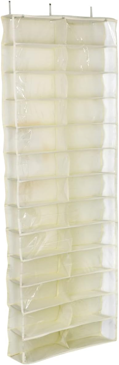 VOSAREA Over Door Shoe Organizer Hanging Storage Rack Space Saver for Closet Bedroom Dorm Large Capacity with Hooks for Shoes Slippers Belts Scarves Beige Non Woven