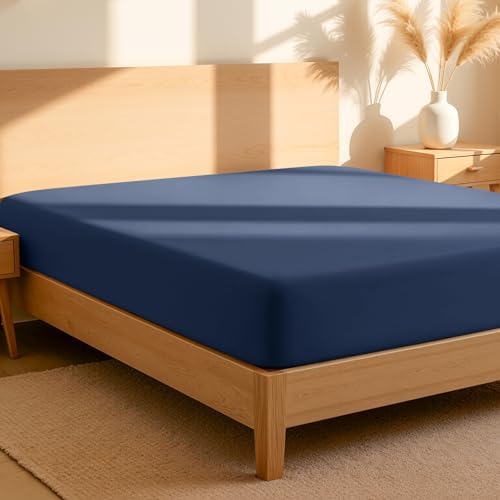 Bare Home 100% Organic Cotton Percale Fitted Sheet (Twin XL, Dark Blue) by BareHome
