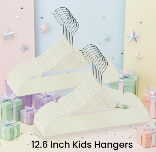 GoodtoU 50 Pack Velvet Baby Hangers, 12.8 Inch Non-Slip Toddler Clothes Hangers, for Infant Coats, Dresses & Pants, White - Car