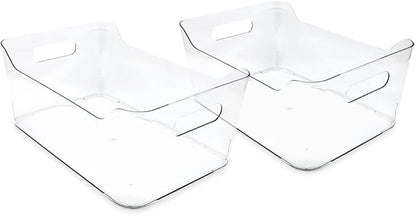 Isaac Jacobs 2-Pack Large Clear Storage Bins (13.5” x 10” x 6”) w/ Handles, Plastic Box Set, Home, Office, Fridge, Freezer, Kitchen, Pantry Organization Container, BPA-Free/Food Safe (Large, 2 Pack)