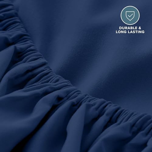 Bare Home Fitted Sheet - 1800 Ultra-Soft (Split Head Flex King, Dark Blue) - Image 6