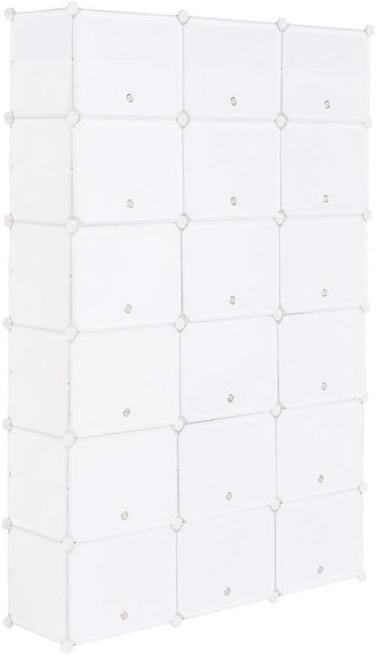 Shoe Rack Organizer, 18 Cube 12 Tier Covered Shoe Storage Cabinet 72 Pairs Freestanding DIY Shoe Shelves Plastic Shoes Rack for Closet Entryway Hallway Bedroom (White)