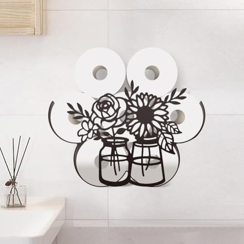 WADORN Sunflower Toilet Paper Holder, Metal Flower Vase Wall Mounted Toilet Paper Storage for Extra 8 Rolls Funny Toilets Papers Organizer Paper Roll Holder for Bathroom Home Office Décor by WADORN