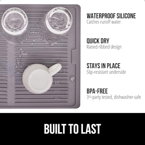 GORILLA GRIP Patented BPA-Free Silicone Dish Drying Mat, 13x11, Gray - Image 2