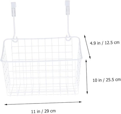 iplusmile White Over Door Hanging Storage Basket Rack for Kitchen Cabinet Wardrobe Office Filing Ventilated Organizer with Rust Coating Easy Install Remove Space Saving Storage