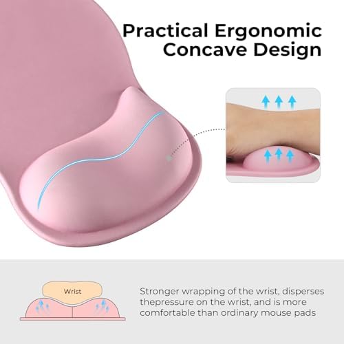 EooCoo Pink Mouse Pad with Gel Wrist Rest, Ergonomic Cute Mousepad - Image 2
