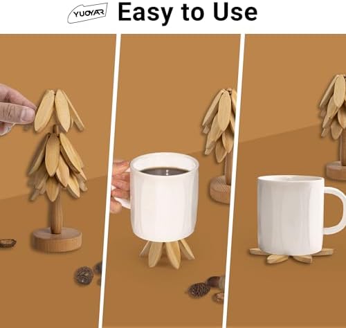 Yuoyar Wooden Tree-Shaped Coasters Set for Coffee Table, Kitchen - Image 2