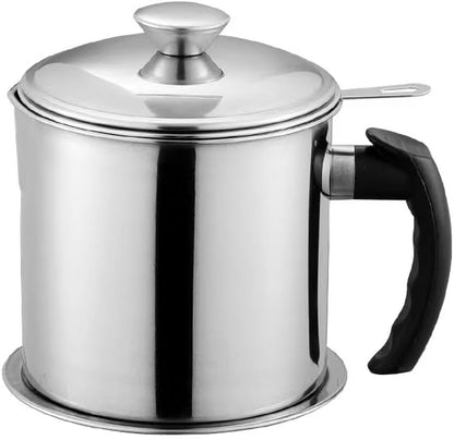 Grease Container, Bacon Grease Container with Strainer, Cooking Oil Keeper with Lid and Easy-Grip Handle (1.8L)