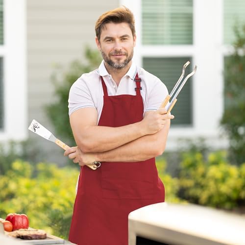 Adjustable Bib Apron 100% Polyester Kitchen Aprons Waterdrop Resistant Aprons with Adjustable Strap, Pockets & Long Ties - Image 3
