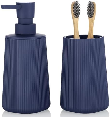 YAUKPH Bathroom Soap Dispenser and Toothbrush Holder Striped Blue by KellyHome