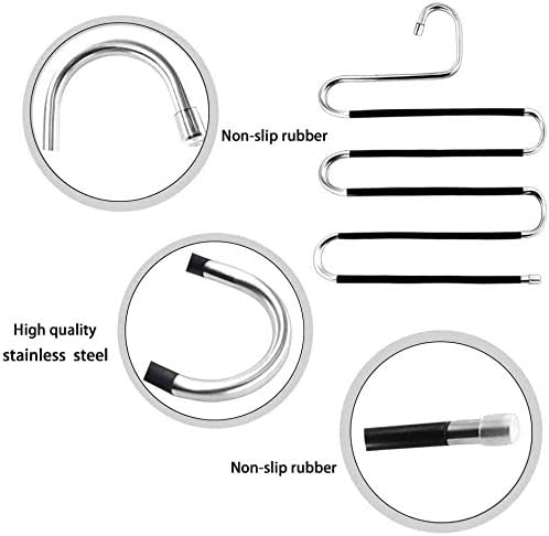 devesanter Hangers Space Save Non-Slip 6 Pack S-Shape Clothes Hangers Stainless Steel Closet Storage Organizer for Pants Jeans Scarf Trousers Hanging Black