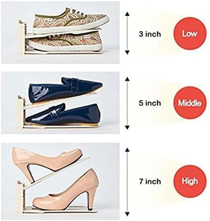 Pack of 12 Pcs Shoe Slot Organise Storage Adjustable 3-Level Height Shoe Organiser- Non-Slip Space Saver Shoe Holder- Shoe Stacker for All Shoe Styles Shoe Rack, Suitable for Women and Men, (Black)