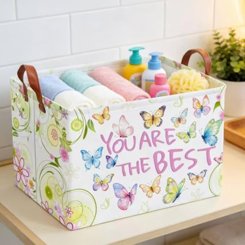 NTAOHAMPER Rectangular Storage Basket Empty,Storage Bin with Handles,Room Decor,Gift Basket,Book Box(Blessing Butterfly) - Image 5