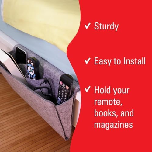Kikkerland Large Grey Felt Pocket Caddy for Storage with Inner Pockets – Organization Essentials for Bed, Couch, Home – Holder for Magazines, Books, Phones, and Remote Controls - Image 3