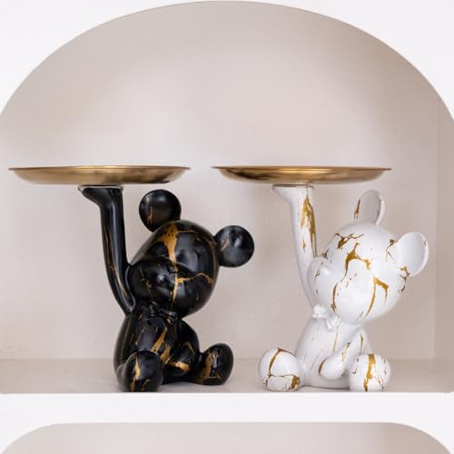 Bear Jewelry Tray Organizer for Keys, Lipsticks, Earrings and Accessories, Bear Statue Suitable for Living Room, Office, Entryway Table and More (White & Gold) - Image 5