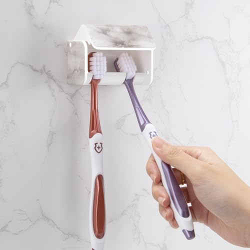 Toothbrush Holders Wall Mounted with Cover (1, White Marble) by PARKMANI