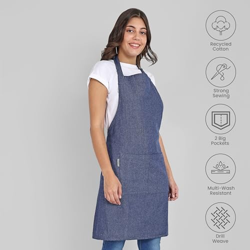 Chef Apron, Recycled Cotton Kitchen Apron with an Adjustable Neck with Long Ties, for cooking, baking - Image 2