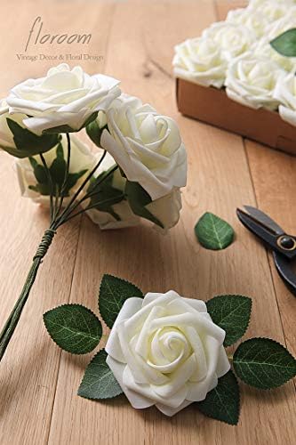 Floroom Artificial Flowers 50pcs Real Looking Ivory Foam Fake Roses with Stems for DIY Wedding Bouquets White Baby Shower Centerpieces Floral Arrangements Party Tables Home Decorations - Image 6