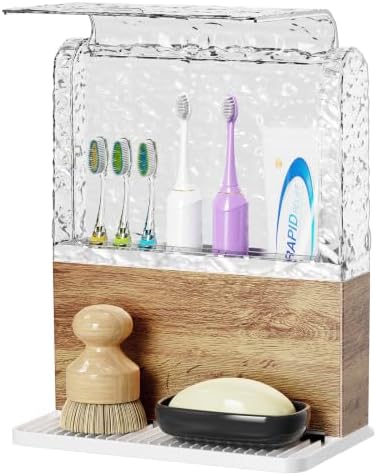 PARKMANI Toothbrush Holders for Bathrooms with Cover (Wood Grain) by PARKMANI