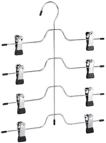 HUJI Sturdy 4 Tier Trouser Skirt Pants Hanger Chrome and Black Vinyl (Set of 2, 4 Tier Trouser Hangers)