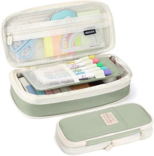 KPX Big Capacity Pencil Pen Case Bag with Zipper Office College School Storage Large Capacity Bag Pouch Holder Box Organizer Colorful (Light Green) by KPX