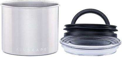 AirScape Planetary Design Stainless Steel Coffee Canister | Food Storage Container | US Patented Airtight Lid | Push Out Excess Air Preserve Food Freshness (Small, Brushed Steel)