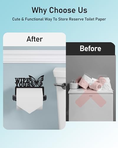 Butterfly Toilet Paper Holder Wall Mounted, Bathroom Decorative Metal Toilet Paper Mega Roll Holder, Rustproof Matte Black Toilet Paper Roll Dispenser for Kitchen Washroom - Image 4