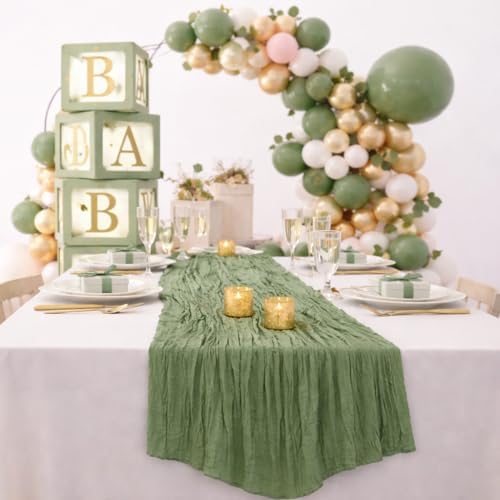 10 Pack Sage Green Cheesecloth Table Runner 22x120 Inch Boho Gauze Table Runners, Rustic Sheer Cheese Cloth Table Runners for Wedding, Baby Shower, Birthday Party, Home Decor - Image 7