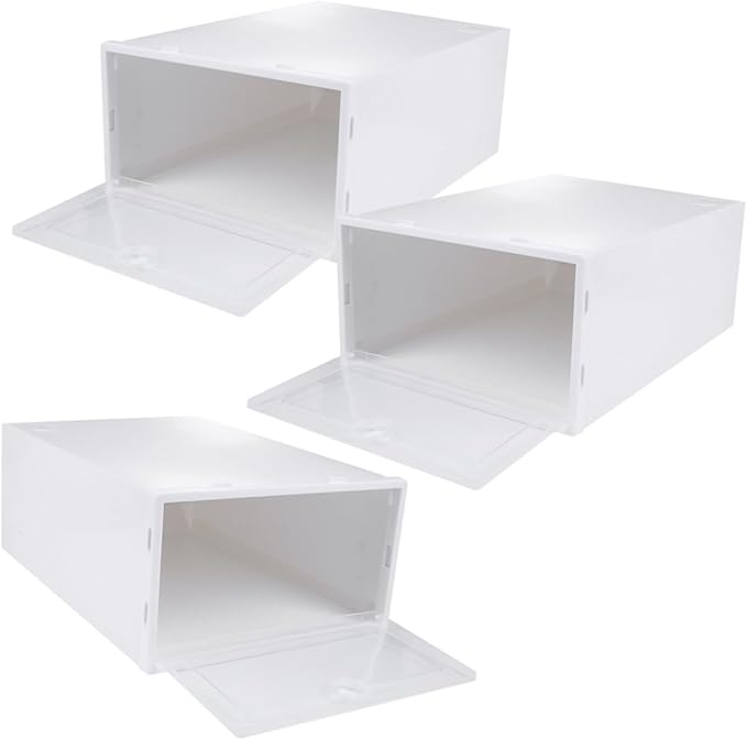 Levemolo 3pcs Thickened Plastic Shoe Box Stackable Storage Organizer for High Heels Sneakers Boots
