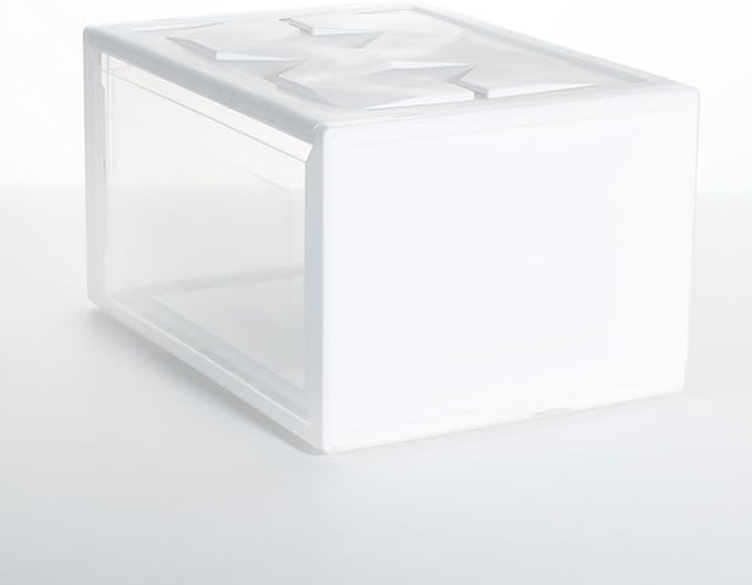 Luxshiny Plastic Basketball Shoe Box 36X26X20Cm White, Stackable Shoes Storage Container for Home Closet Organization