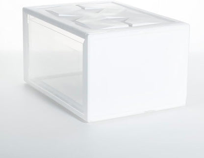 Luxshiny Plastic Basketball Shoe Box 36X26X20Cm White, Stackable Shoes Storage Container for Home Closet Organization