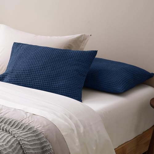 PHF Ultra Soft Waffle Pillow Shams King Size 20"x36", Navy Blue, No Insert - Image 3