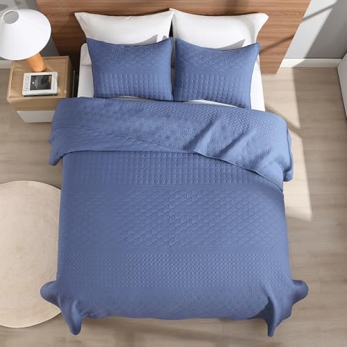 HORIMOTE HOME Denim Blue Twin Size Quilt Set - Soft Microfiber Bedspread with 1 Sham, Lightweight & All-Season Geometric Coverlet for Cozy Bedding - Image 5