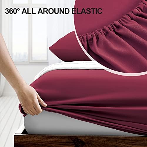 FreshCulture California King Fitted Sheet Only - Hotel Quality Fitted Sheet - Ultra Soft & Breathable - Brushed Microfiber - Deep Pocket - Cooling Fitted Sheets for Cal King Size Bed (Burgundy) - Image 3
