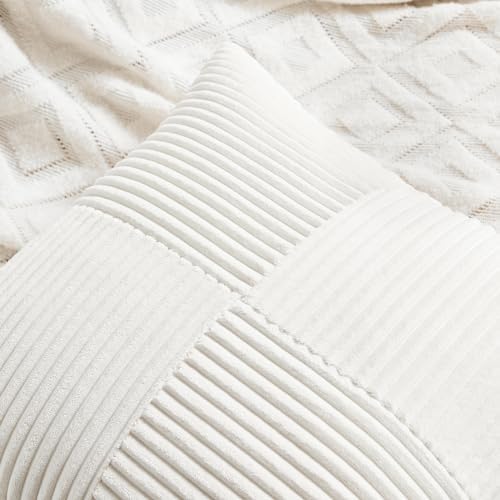 Fancy Homi 2 Packs Cream White Lumbar Decorative Throw Pillow Covers 16x32 Inch for Living Room Couch Bed, Rustic Farmhouse Boho Home Decor, Soft Striped Corduroy Rectangle Accent Cushion Case 40x80cm - Image 3