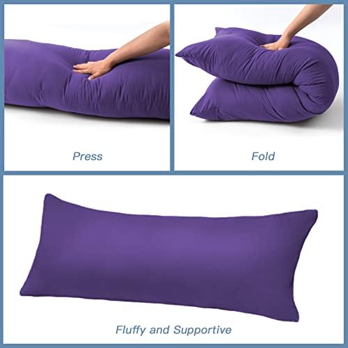 DOWNCOOL Luxury Full Body Pillow Insert with Fiber Cover - Ultra Soft Body Pillow for Sleeping - Breathable Long Bed Pillow Insert, 20"x54"(Purple, with Cover) - Image 6